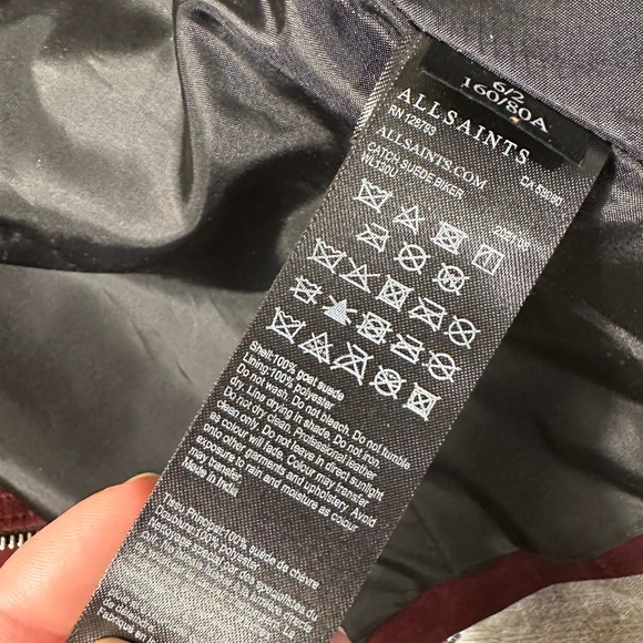 All Saints Suede Biker Jacket Burgundy - Picture 5 of 5